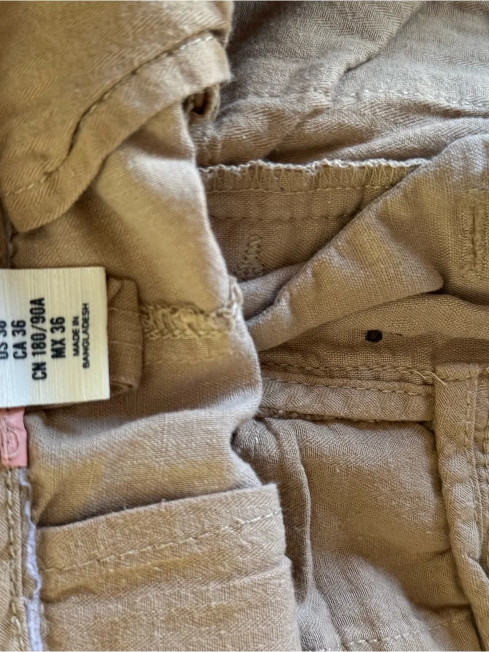 H&M L.O.G.G. Men’s Linen Blend Drawstring Pants Beige Regular Fit Size 36